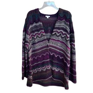 J. Jill Women's Open Chunky Knit Cardigan Sweater Wool Blend Multicolor XL